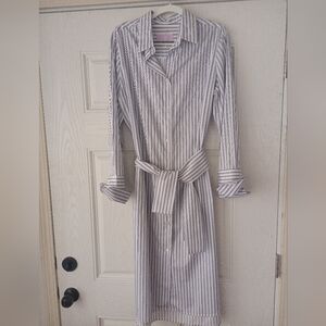Michelle Farmer Blue and White Striped Shirt Dress